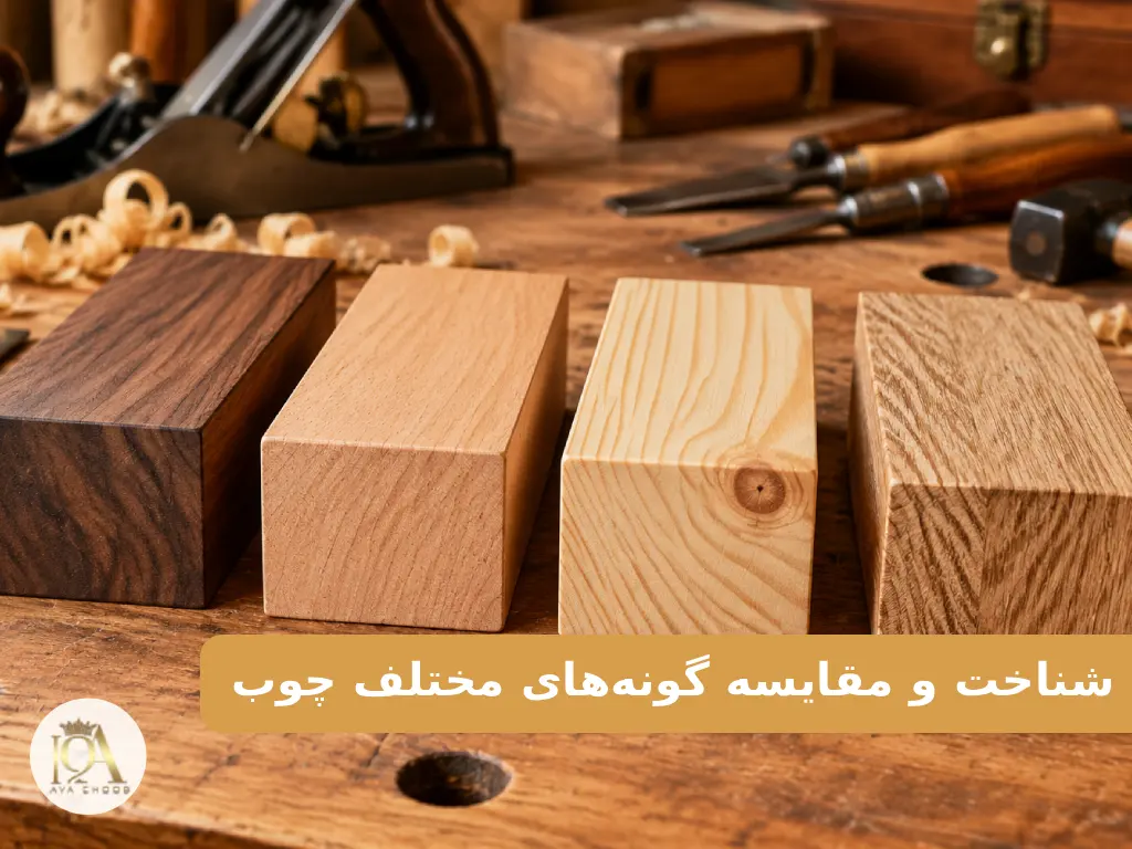 مقایسه بافت، رنگ و تراکم انواع چوب طبیعی راش گردو و کاج